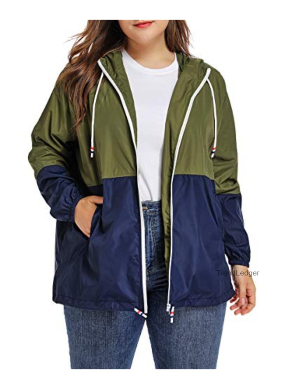 Plus Size Hooded Rain Jacket Lightweight Waterproof Windbreaker